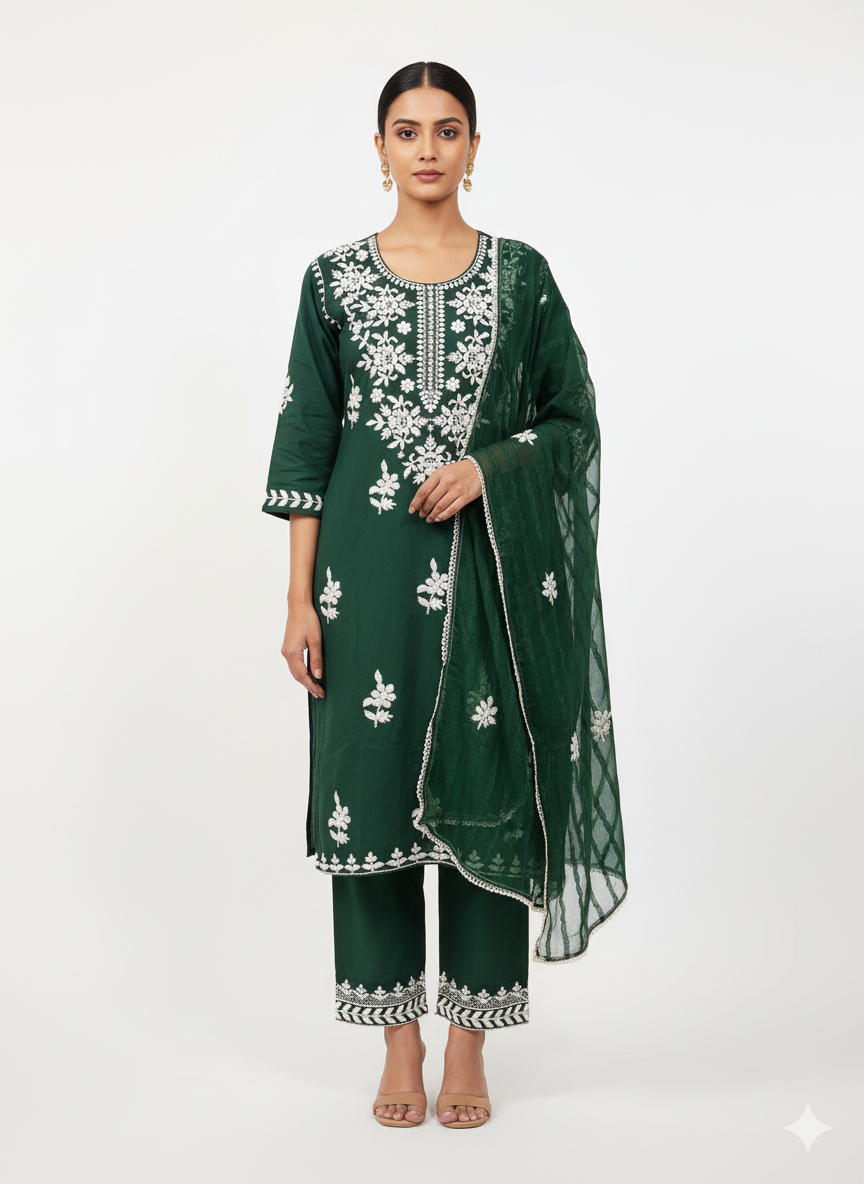 Rayon fabric lucknowi work with plazzo and dupatta 🕊️