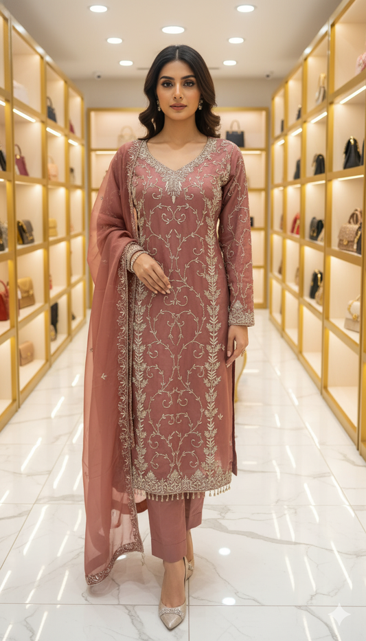 Chinon Beaded Work Dress - Elegant Ethnic & Party Wear by OMER WEARS