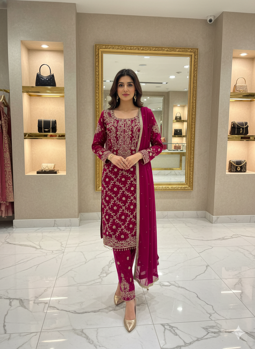 Chinon Beaded Work Dress by OMER WEARS | Stylish Ethnic & Party Wear