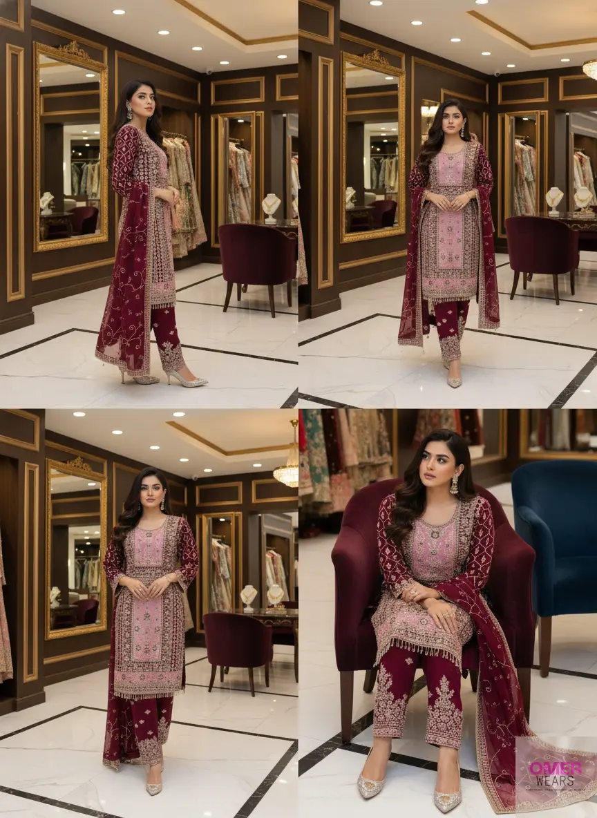 Traditional Pakistani Bridal Suit with Dupatta – Elegant Party Wear ✨