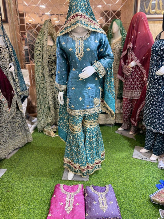 DARK SKY BLUE INTRICATE WITH HEAVY DUPATTA WORK PAKISTANI STYLE MADE IN INDIA