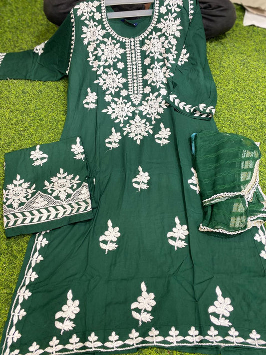 Rayon fabric lucknowi work with plazzo and dupatta 🕊️