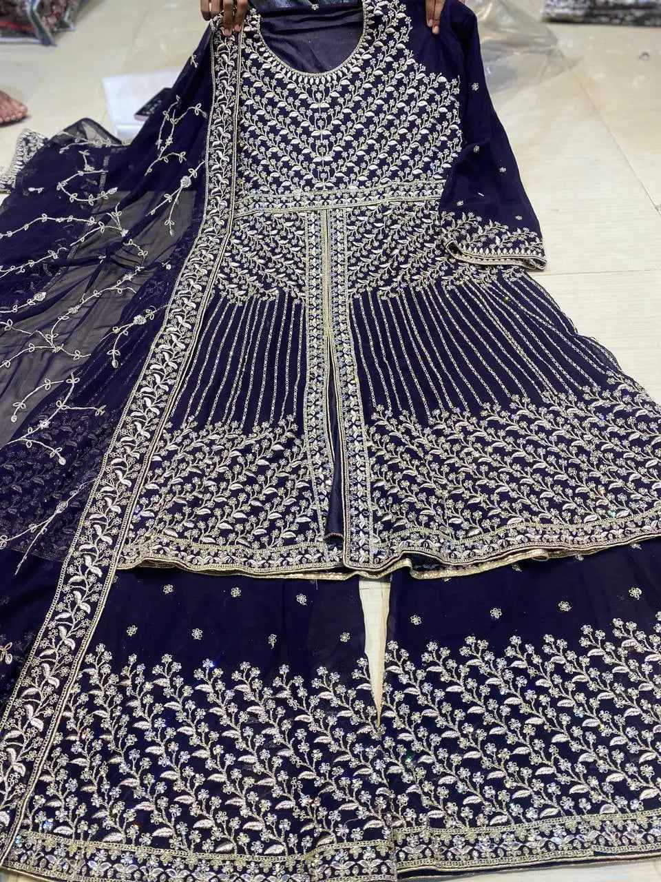 Partywear thread work zari work and stone work embellished designs Semi-Stitched 👗