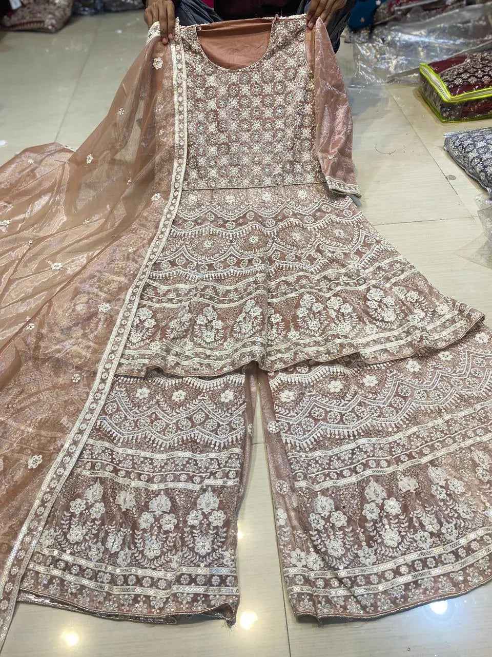 Partywear thread work zari work and stone work embellished designs Semi-Stitched 👗