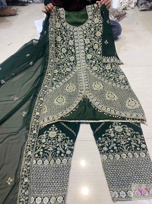 Partywear thread work zari work and stone work embellished designs Semi-Stitched 👗