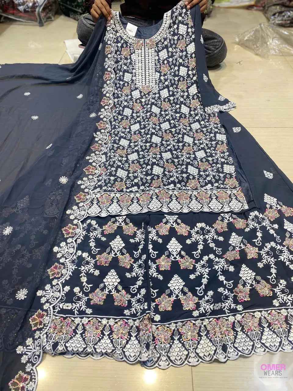 Partywear thread work zari work and stone work embellished designs Semi-Stitched 👗