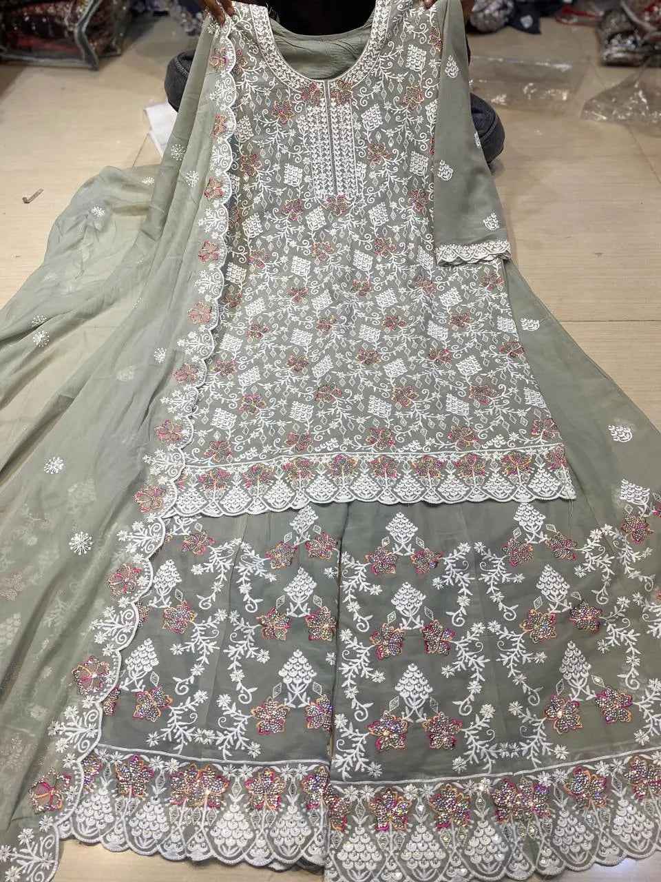 Partywear thread work zari work and stone work embellished designs Semi-Stitched 👗