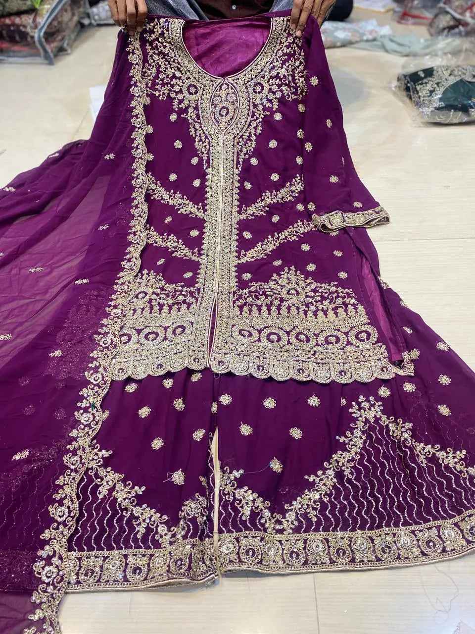 Partywear thread work zari work and stone work embellished designs Semi-Stitched 👗