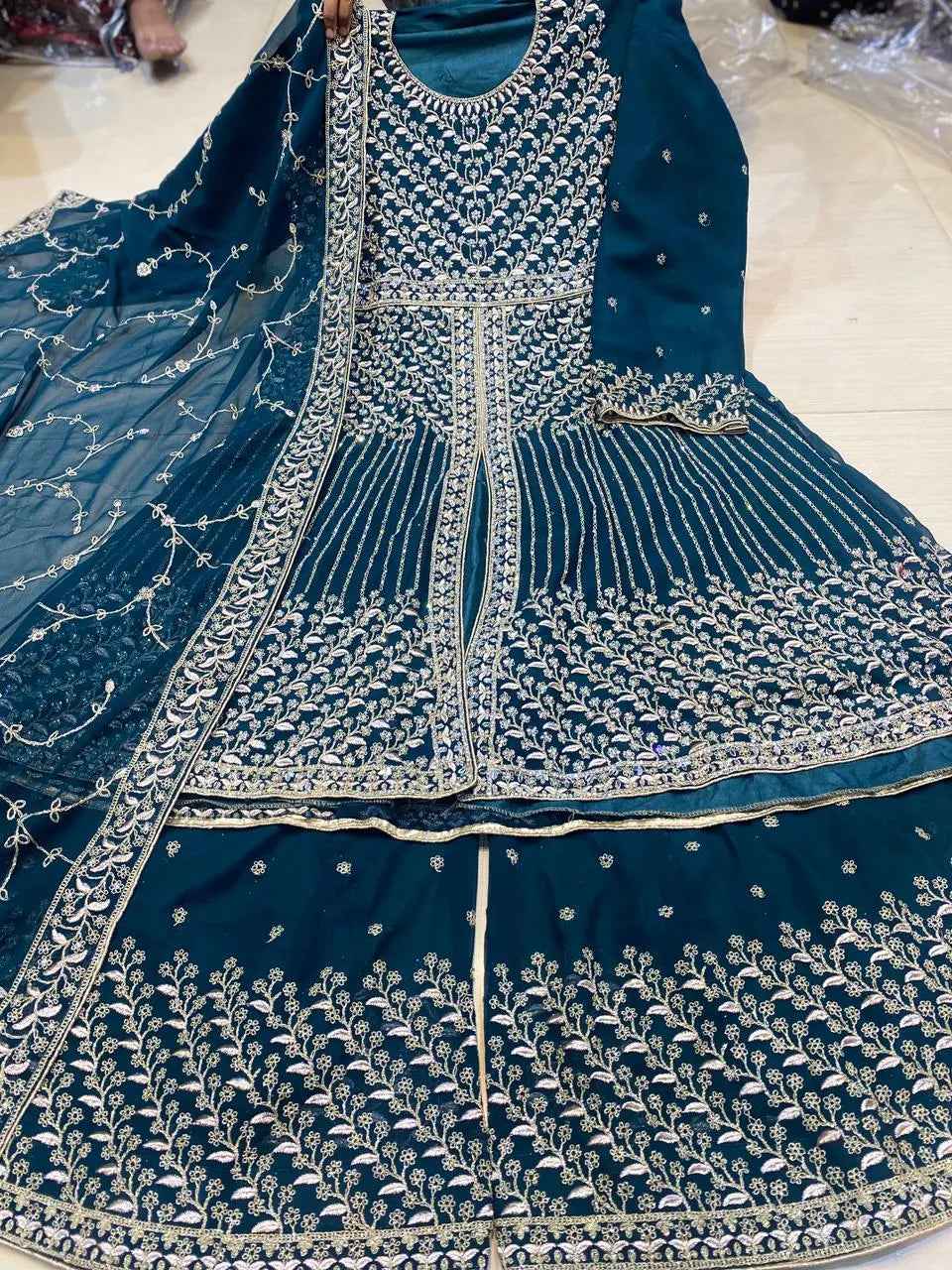 Partywear thread work zari work and stone work embellished designs Semi-Stitched 👗