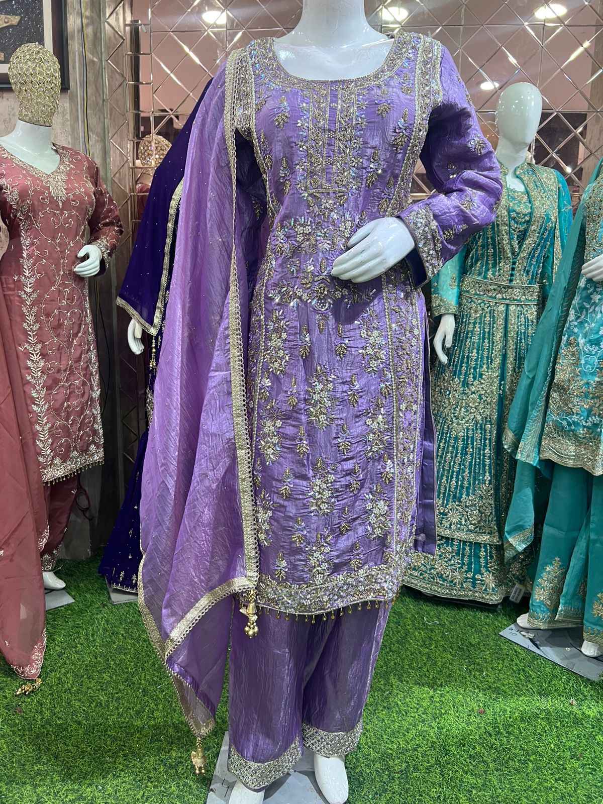 Chinon Fabric Beaded Dress - Elegant Ethnic & Party Wear by OMER WEARS