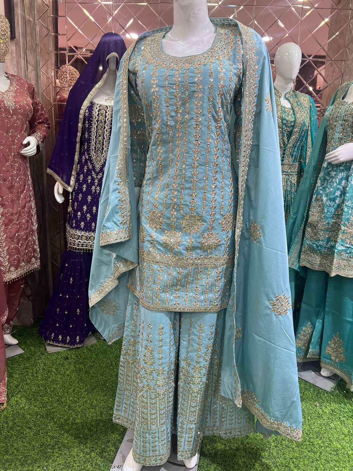 Chinon Fabric Beaded Dress | Elegant Ethnic & Party Wear by OMER WEARS