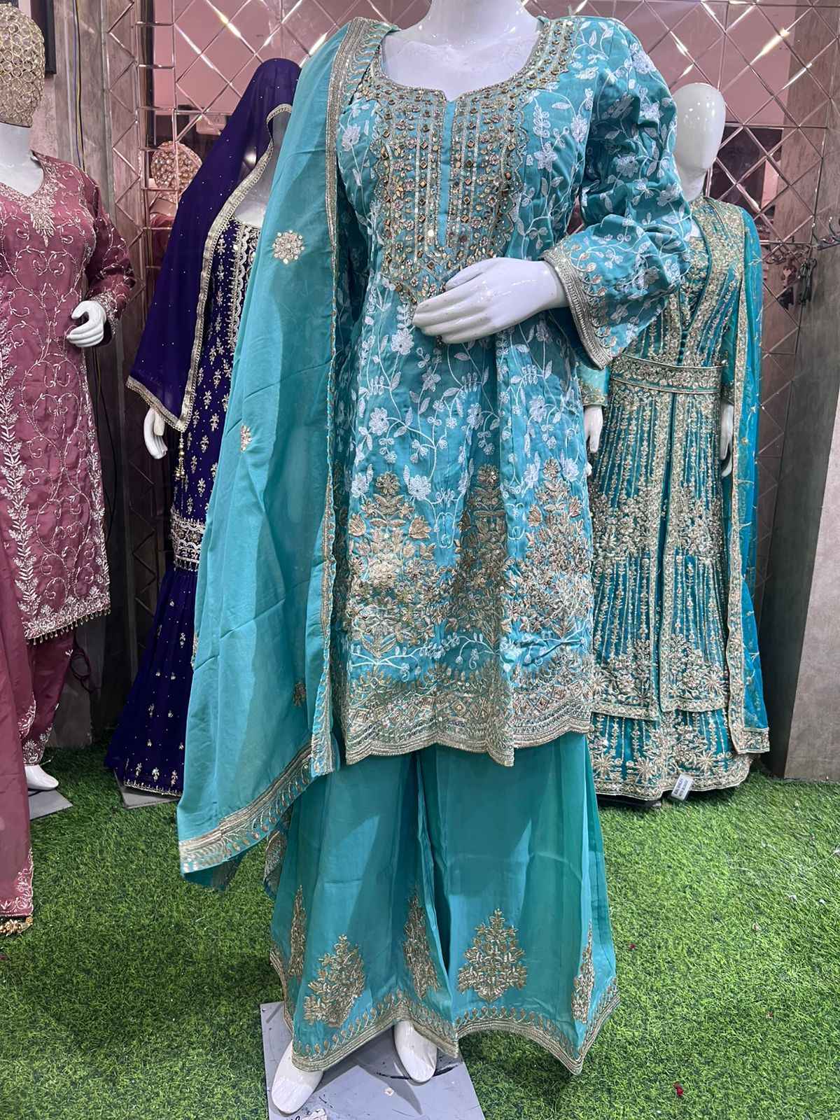 Chinon Fabric Beaded Dress | Elegant Ethnic & Party Wear by OMER WEARS