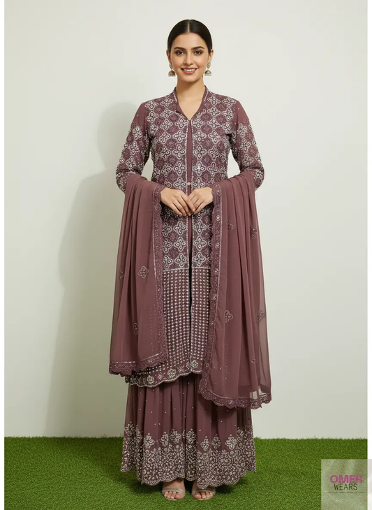 Elegant Shrug Party Wear Alina Cut with Gharara Bottom