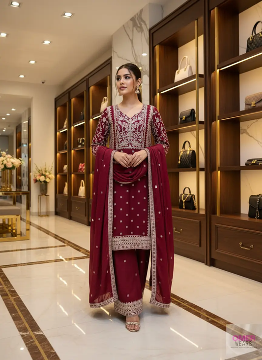 Partywear Semi-Stitched Dress with Thread Work, Zari Work, and Stone Embellishments