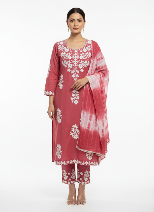 Rayon fabric lucknowi work with plazzo and dupatta 🕊️