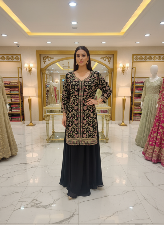 Chinon Fabric Beads Work Dress - Elegant Ethnic & Party Wear by OMER WEARS