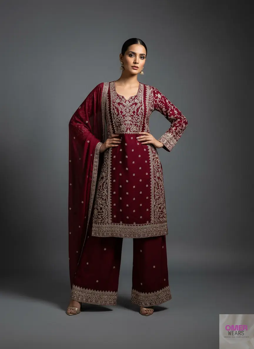 Partywear Semi-Stitched Dress with Thread Work, Zari Work, and Stone Embellishments