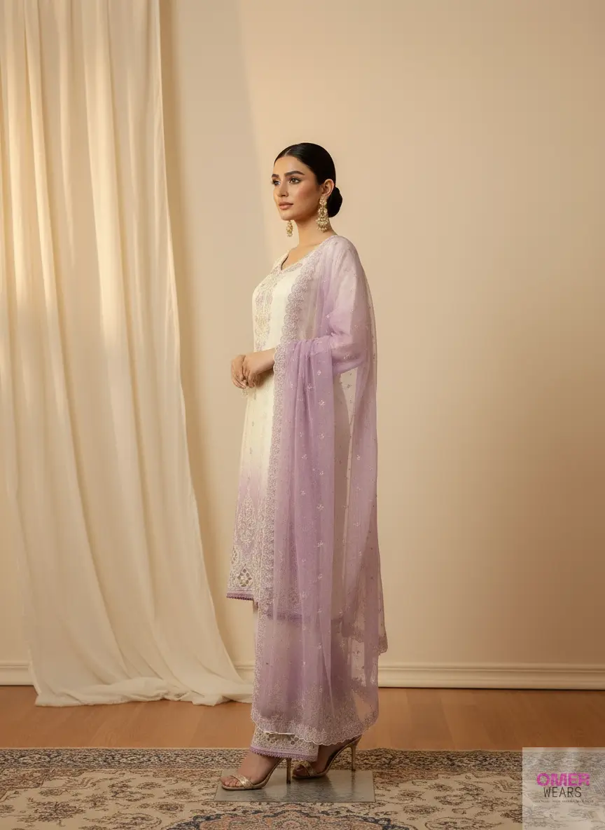 Traditional Pakistani Bridal Suit with Dupatta for Elegant Party Wear