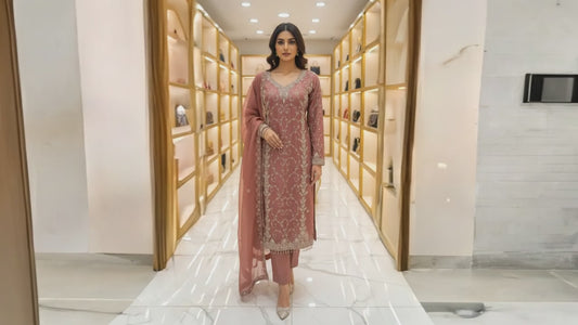 Chinon Beaded Work Dress - Elegant Ethnic & Party Wear by OMER WEARS