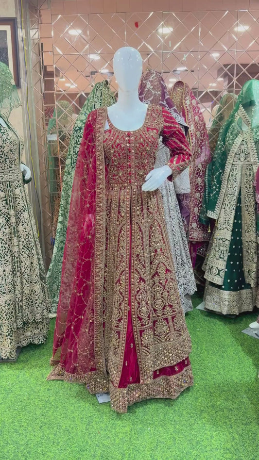 Bridal couture beautiful dresses for the bride Maroon colour 👑