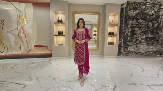 Chinon Beaded Work Dress by OMER WEARS | Stylish Ethnic & Party Wear