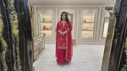 Chinon Fabric Beaded Dress | Elegant Ethnic Party Wear by OMER WEARS