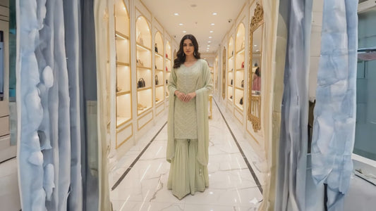 Chinon Fabric Beads Work Dress | Elegant Ethnic & Party Wear by OMER WEARS