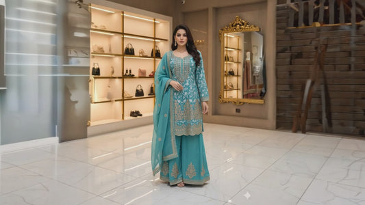 Chinon Fabric Beaded Dress | Elegant Ethnic & Party Wear by OMER WEARS