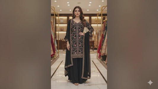 Chinon Fabric Beads Work Dress - Elegant Ethnic & Party Wear by OMER WEARS