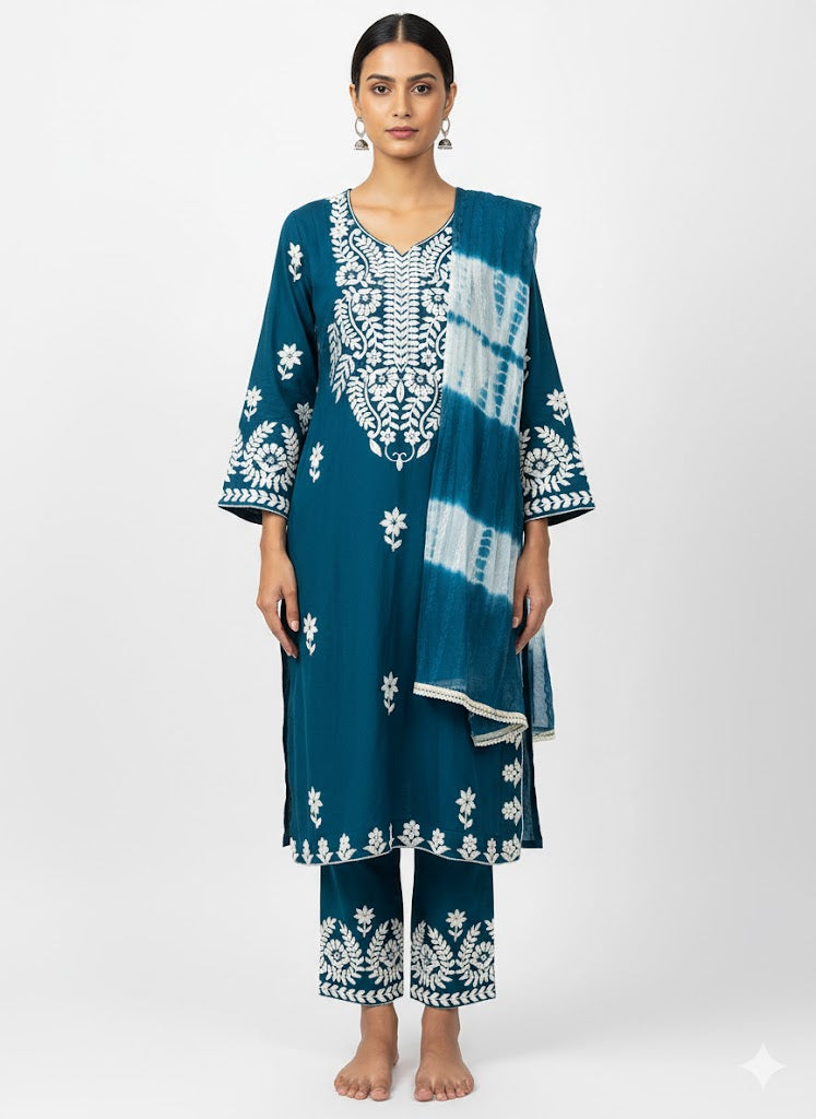 Rayon fabric lucknowi work with plazzo and dupatta 🕊️